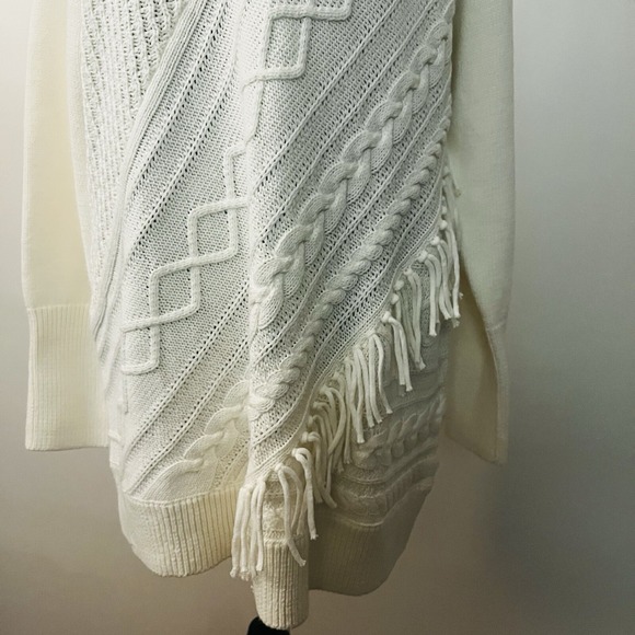 Chico's Ecru Cable Knit Fringe Turtleneck Tunic Sweater | Cozy Luxe Winter Layer - Picture 3 of 10